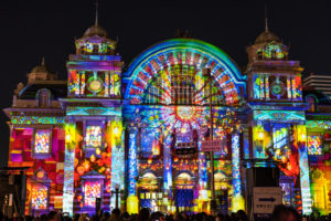 3-d projection mapping at the festival of lights in Osaka