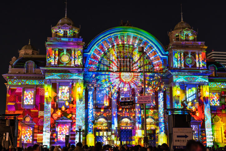 3-d projection mapping at the festival of lights in Osaka
